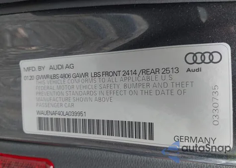 2020 Audi A4 Premium Plus 45 Tfsi Quattro S Tronic from USA, damaged, VIN WAUENAF40LA039951